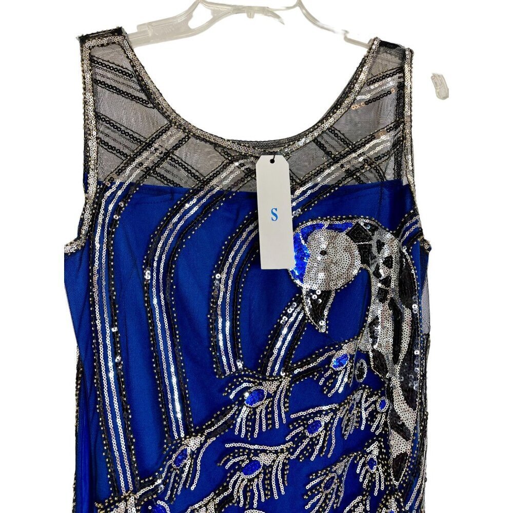 Babeyond Flapper Dress Peacock Sequin Fringe 1920s Gatsby S NWT - Picture 7 of 11